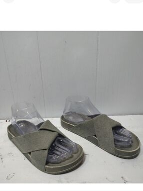 Yaya Army Green Crossband Slides Sandals‎ Women’s 7 EU 38 New